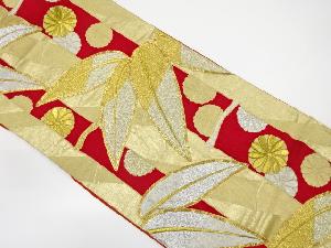 アンティーク　竹笹に花模様刺繍袋帯（材料）